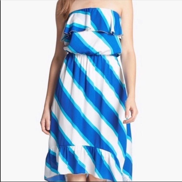 Lilly Pulitzer Blue, White, Turquoise Strapless Hi Low Caldwell Dress Size Small - Picture 5 of 13